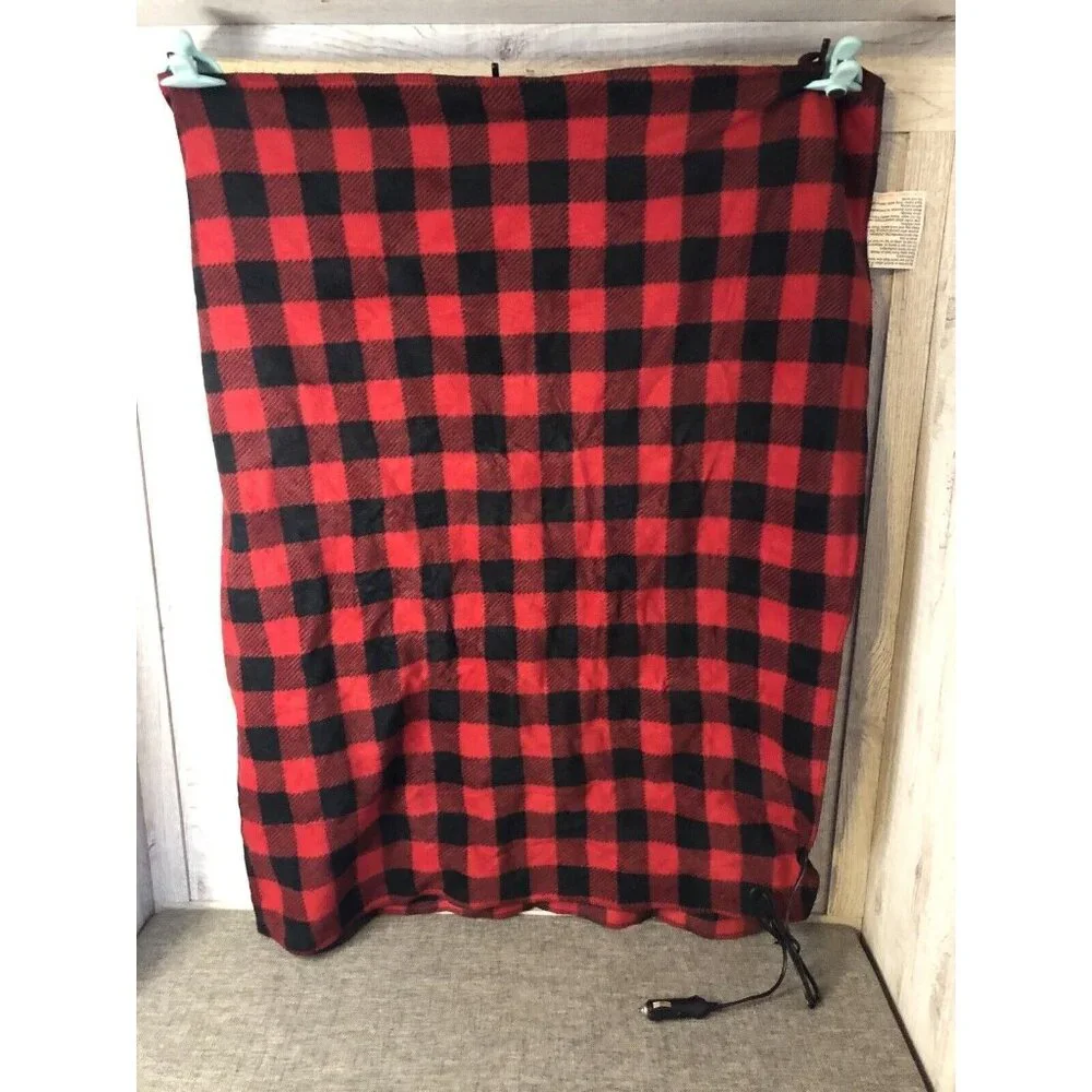 Smart Brands 12V DC Red Black Buffalo Plaid Auto Car Travel Heated Blanket - Picture 1 of 5
